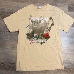 National Heritage Mens Bow Hunting Graphic T-Shirt Tan Deer Archery Size M